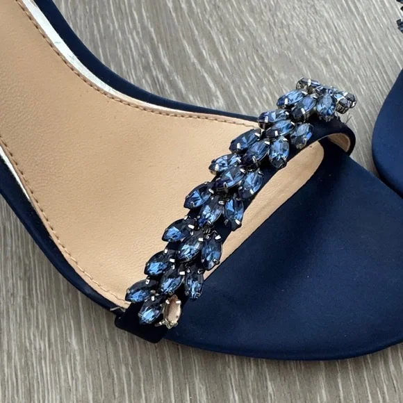 Badgley Mischka Embellished Navy Satin Ankle-Strap Heels - Picture 5 of 5